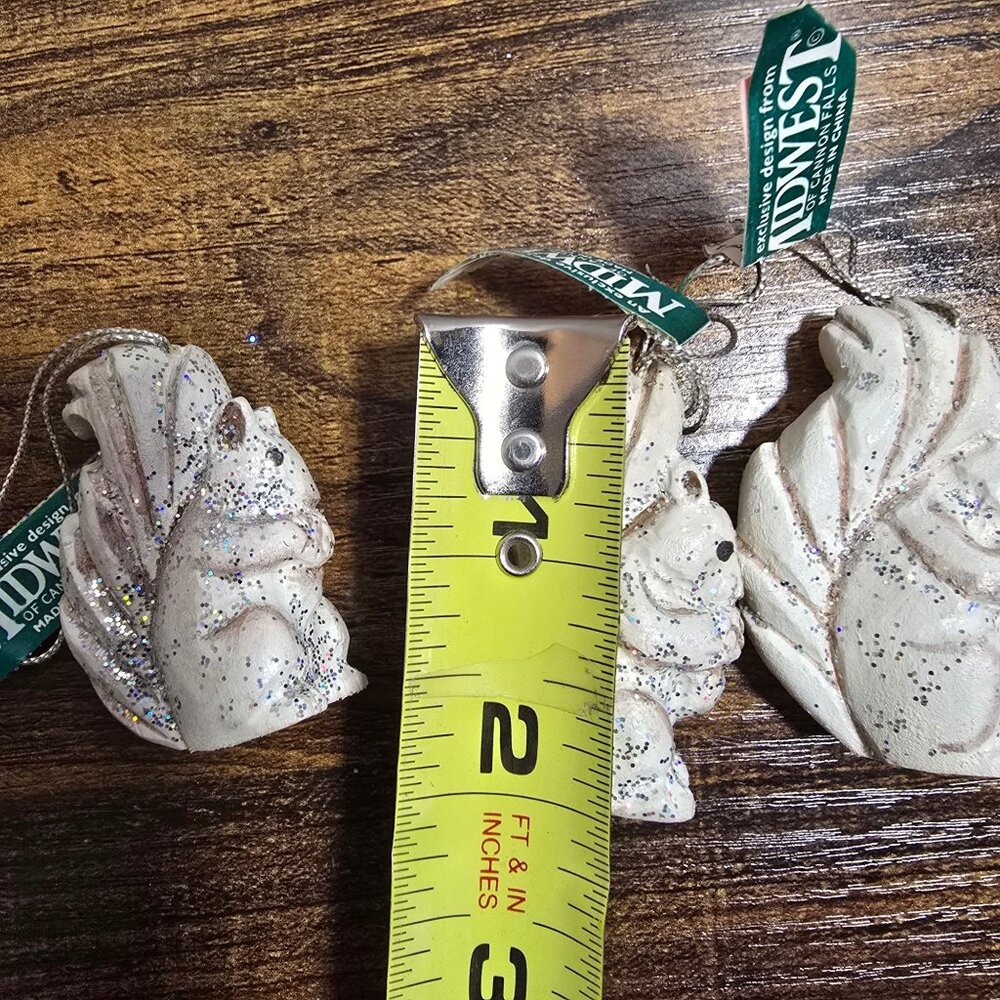Set of 3 Squirrel Ornaments White Glitter Christmas Winter Midwest Canon Falls - Picture 13 of 13